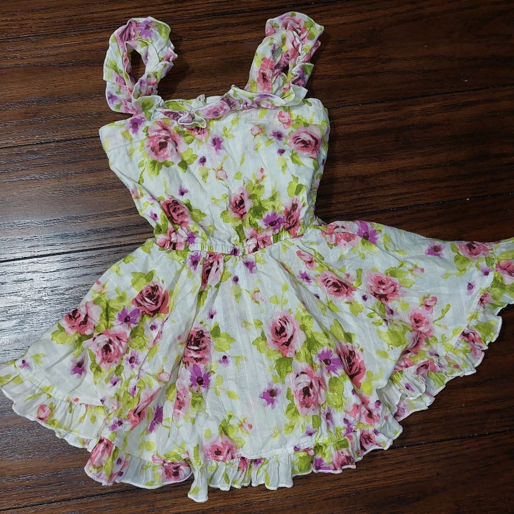 Little Minis Toddler Girls Floral Square Neck Dress Attached Bloomers 2T